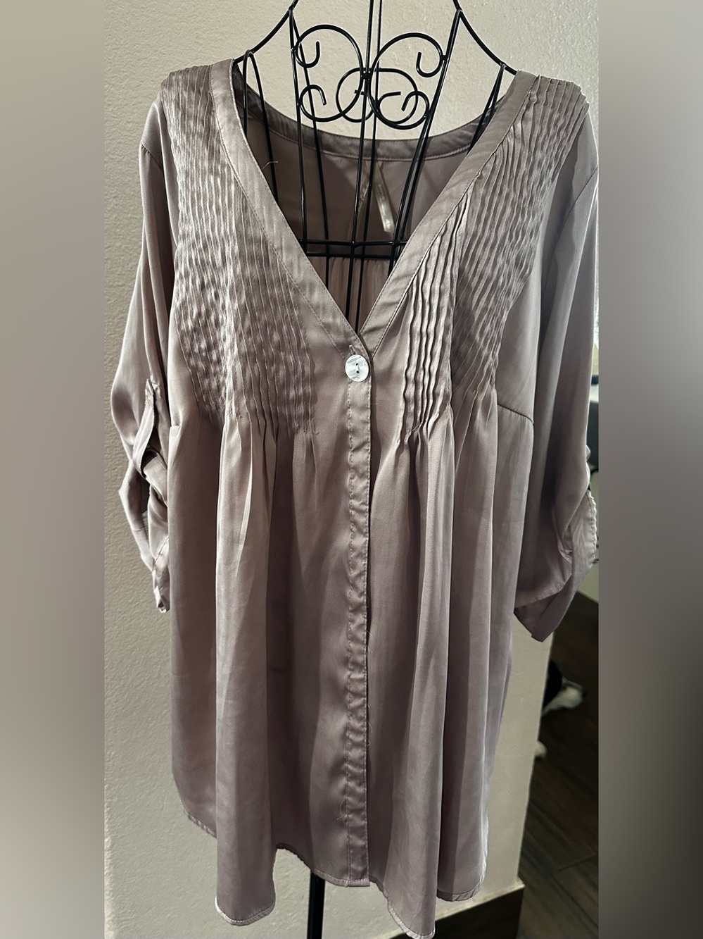 Avenue Taupe Pintuck V-Neck Tunic